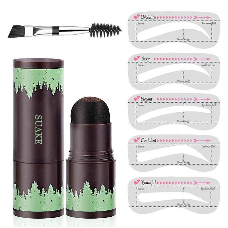 Waterproof Eyebrow Powder & Double Ended Eyebrow Brush & Eyebrow Tinted Eyebrow Stencil Set, 7 Counts set Eyebrow Makeup Tool with & 5 Eyebrow Stencil for Women, Makeup Products, Christmas Gift