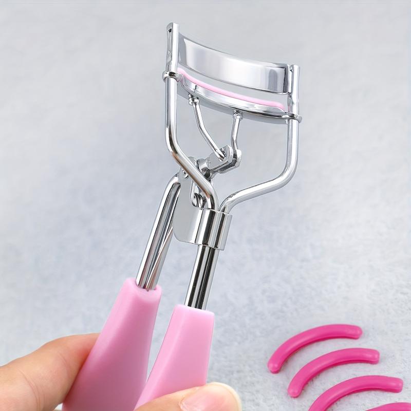 1 Portable Eyelash Curler with 15 Silicone Pads, Stainless Steel Curved Handle Eyelash Curler, Curl and Shape, No Damage to Eyelashes, Eyelash Lifting, Big Eyes, Suitable for Women's Eyelashes