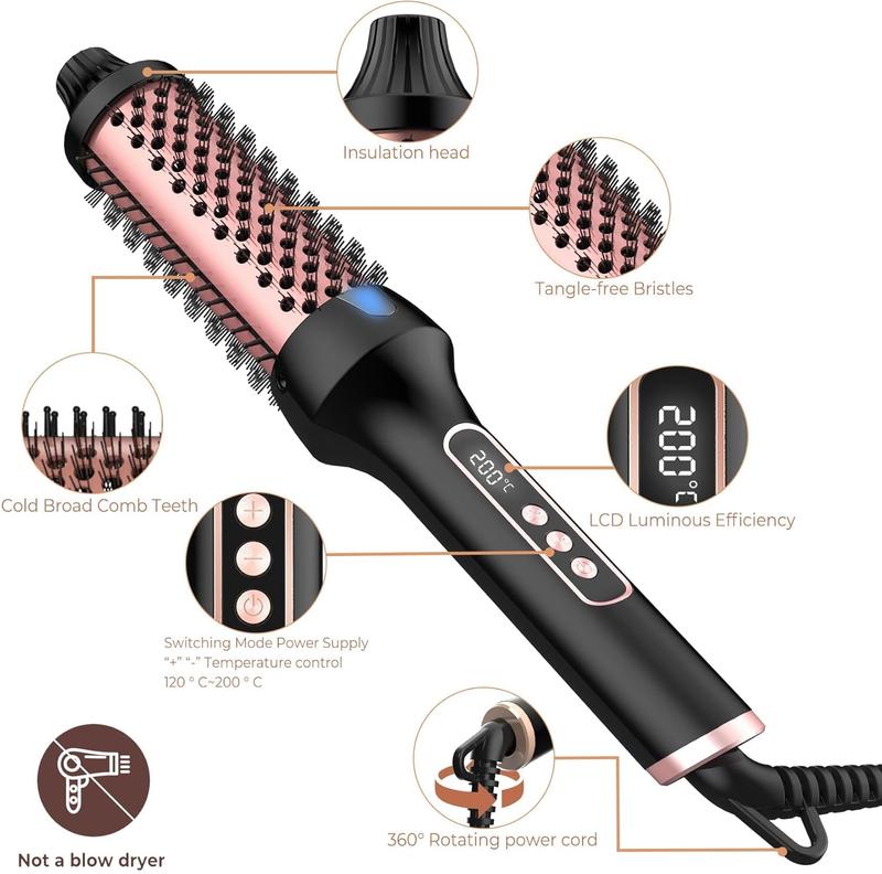 Thermal Brush 1.5'', Upgrade to 400 °F Curling Iron Curling Brush, 9 Temps Heated Round Brush Thermal Round Brush with LCD Display, 2 PTC Ceramic Tourmaline Ionic Hair Curler Hair Styling Tools