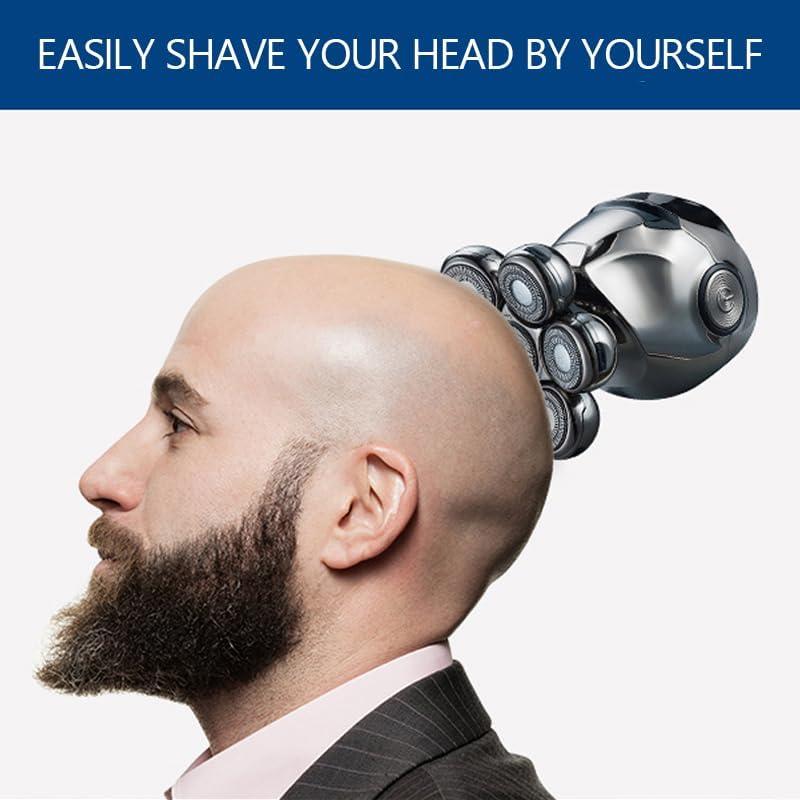 7D Electric Head Shaver for Bald Men, Upgrade 9-in-1 Floating Head Shaver with Nose Hair, Sideburns Trimmer, Face Brush, Waterproof Wet Dry, 7D Rotary Shaver with Type-C Charger and LED Display