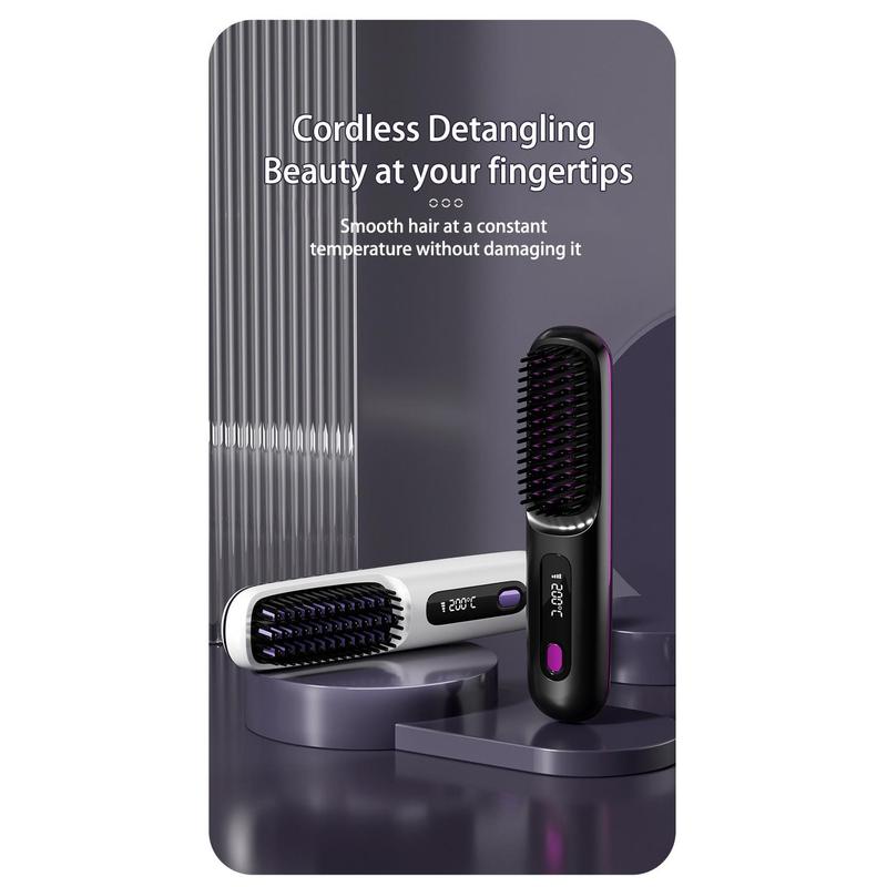 2 In 1 Straight Hair Comb Wireless Hair Straightener Brush Hair Fast Heating Portable Hot Curler USB Charging