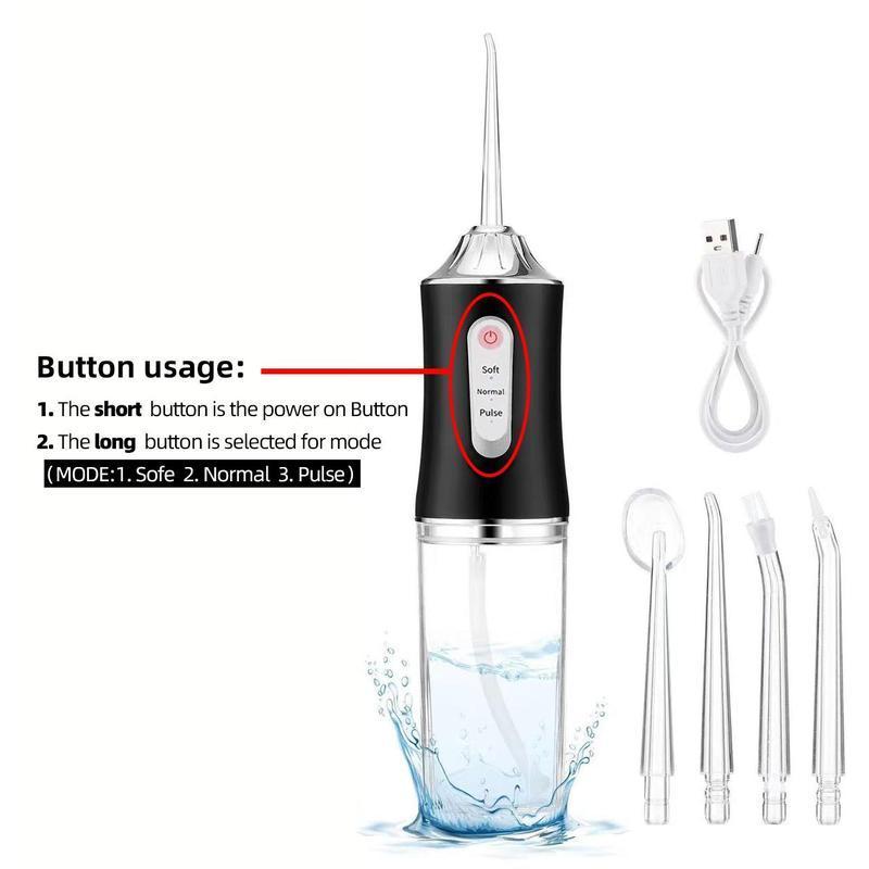 Rechargeable Water Flosser, Portable Oral Irrigator with 4 Counts Jet Tips, Waterproof Teeth Cleaner, 3 Modes Teeth Cleaning Tool for Home & Travel, Christmas Gift