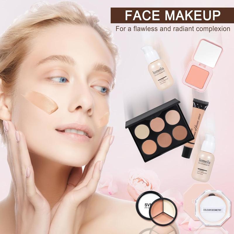 All in One Makeup Kit Makeup Kit for Women Full Kit Multipurpose Makeup ,eyeshadow? liquid foundation,Loose powder,Eyebrow pencil,4-color lip gloss set