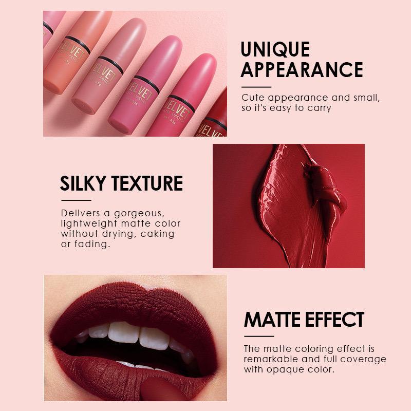 Long Lasting Matte Lipstick (6 Counts set), Moisturizing Matte Lipstick, Suitable for All Occasions Lip Makeup, Girls and Women Makeup Accessories