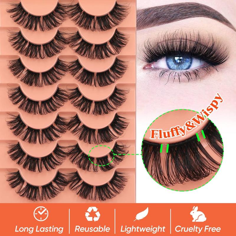 Fluffy Volumized False Eyelashes, 7 Pairs Faux Cluster Lashes, Natural Curling Eye Makeup Strip Lashes, Full Volume Eyelash for Eye Makeup Enhancement, Christmas Gift