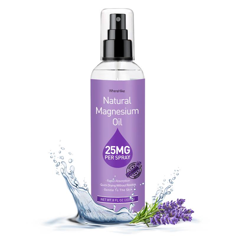 Pure Magnesium Oil Spray 8oz Size(25mg Magnesium Per Spray)-Rapidly Absorption,Quick Drying Without Residue,Gentle to The Skin-Lavender