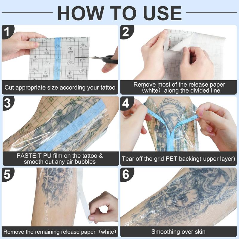 Tattoo Aftercare Bandage Waterproof 6 in x 6 Yard Transparent Film Second Skin Healing Protective Clear Sterile Adhesive 6 Rolls Cover Up Tape with Scissors