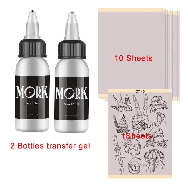 Tattoo Transfer Kit, 13pcs set Transfer Gel & Transfer Paper & Template Paper, Painless Tattoo Set, Body Makeup Tool for Women & Men