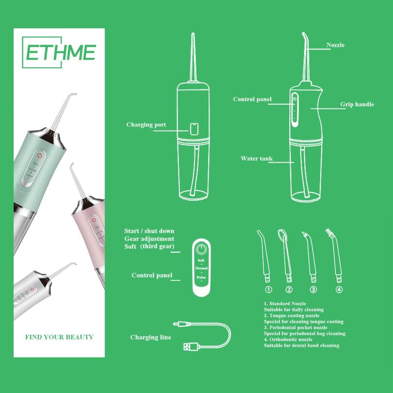 ETHME Time-Limited Christmas Gift Portable Burst Pink Water Flossers for Teeth Rechargeable Powerful Oral Irrigators Rinse Cordless Tooth Cleaning