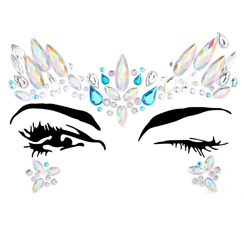 6 Sets Women Mermaid Face Gems Glitter,Rhinestone Rave Festival Face Jewels,Crystals Face Stickers, Eyes Face Body Temporary Tattoos