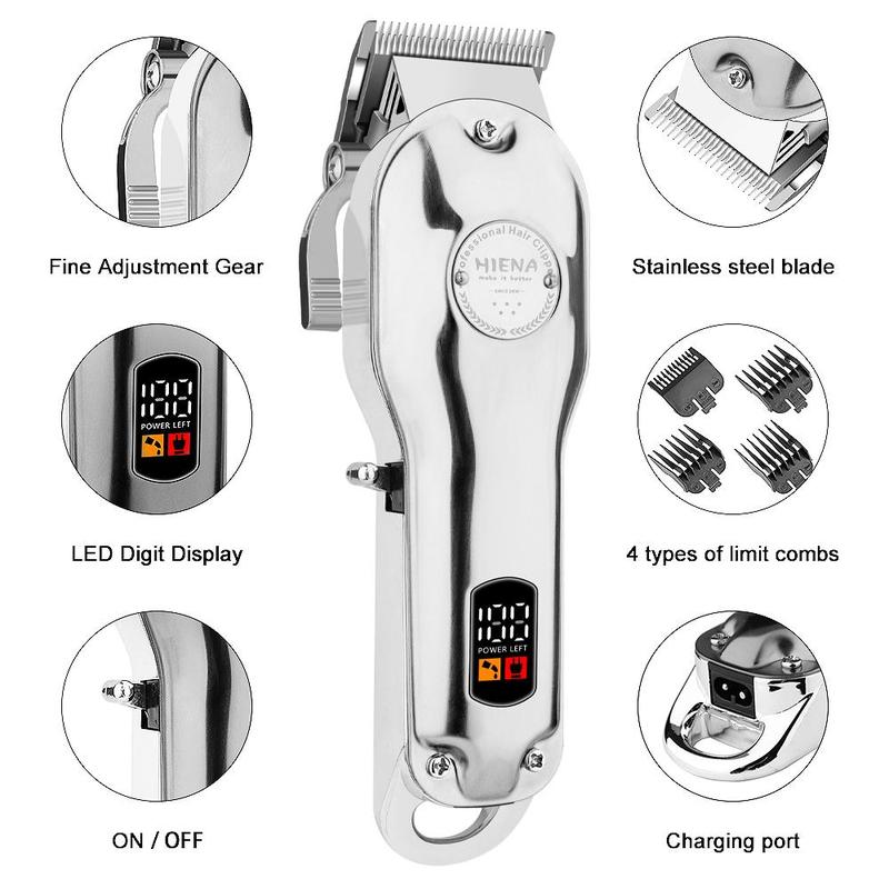 Cordless Hair Clipper Set, 1 Set Rechargeable Hair Trimmer & Beard Shaver & Accessories, Professional Hair Grooming Tools for Men