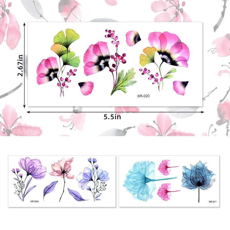 20 Sheets Flower Temporary Tattoos Stickers Waterproof   Sticker for Body Art Watercolor Floral Temporary  for Women  Mixed Style Realistic Small Flowers Tattoos for Arm Hand Neck Olive