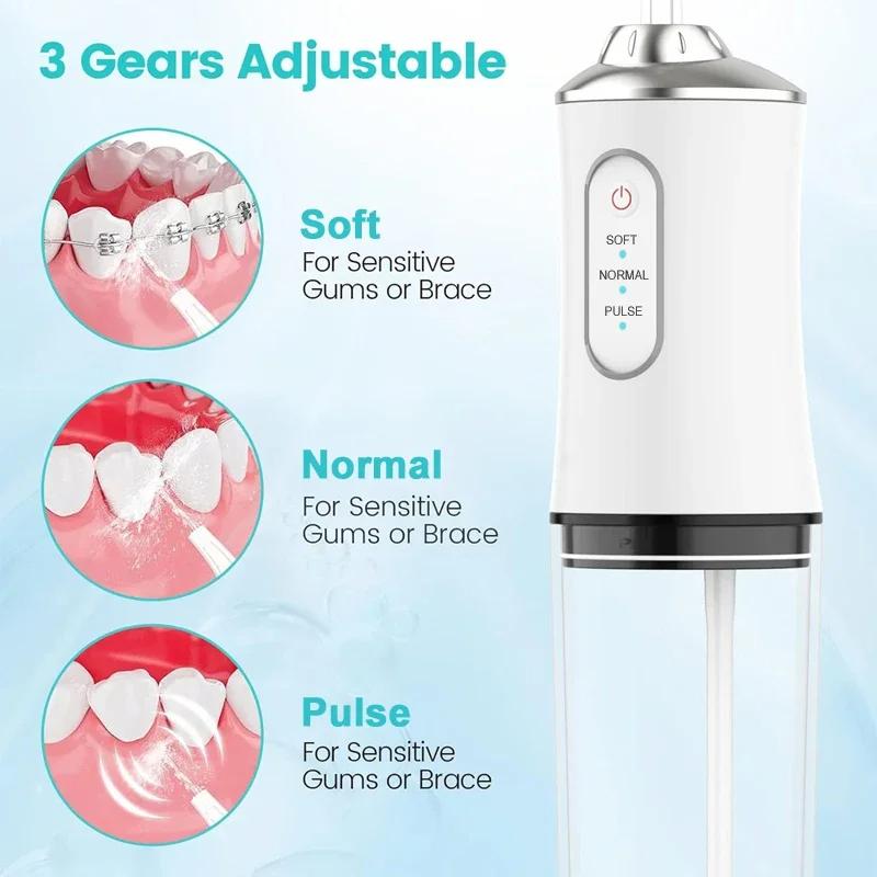 Portable Water Flosser, 3 Modes, 4 Jet Tips, USB Rechargeable, Ideal for Teeth & Gum Care Oral