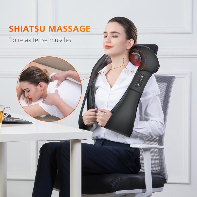 Snailax Shiatsu Neck and Shoulder Massager - Back Massager with Heat, Deep Kneading Electric Massage for Multiple Body Parts