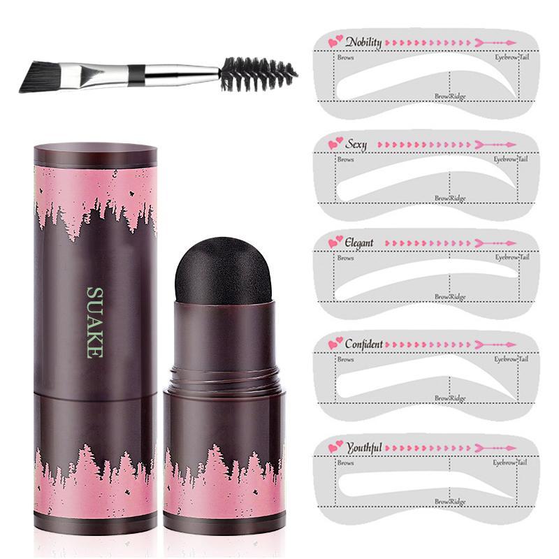 Waterproof Eyebrow Powder & Double Ended Eyebrow Brush & Eyebrow Tinted Eyebrow Stencil Set, 7 Counts set Eyebrow Makeup Tool with & 5 Eyebrow Stencil for Women, Makeup Products, Christmas Gift