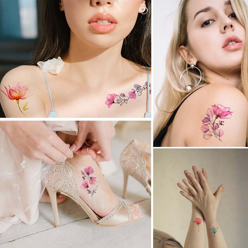 20 Sheets Flower Temporary Tattoos Stickers Waterproof   Sticker for Body Art Watercolor Floral Temporary  for Women  Mixed Style Realistic Small Flowers Tattoos for Arm Hand Neck Olive