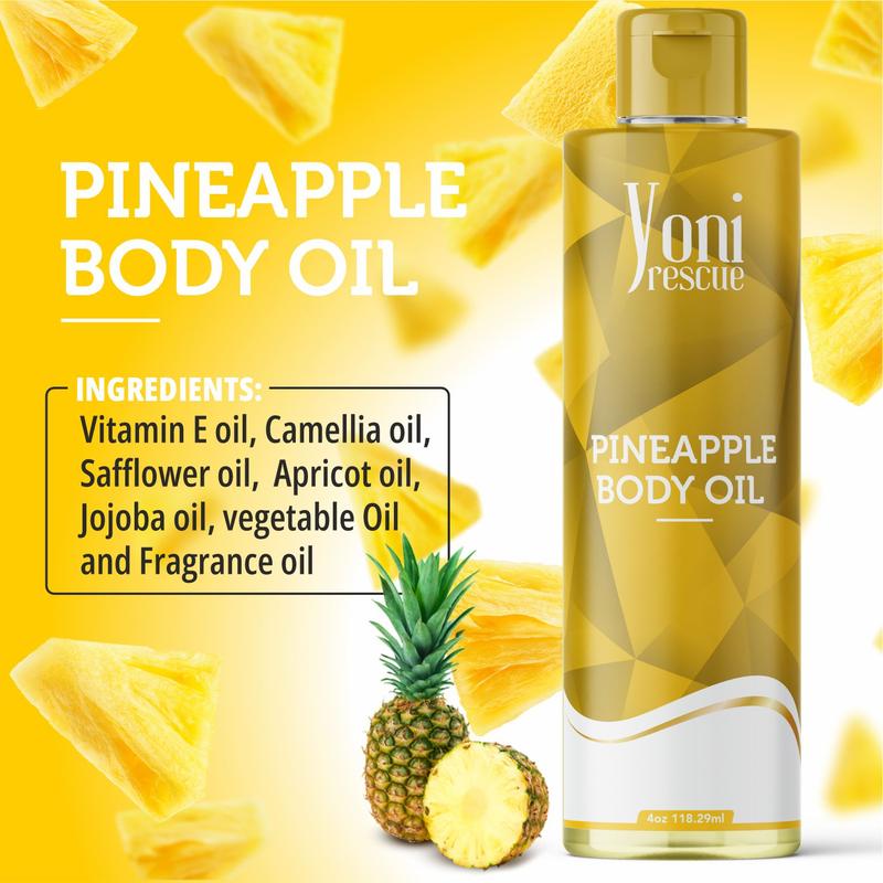 Pineapple Body Oil, 4oz, with Apricot, Jojoba, Avocado Oils & Vitamin E Oil, Fast-Absorbing, Nourishes and Hydrates Skin, Skin Repair, Body Care, Ideal for All Skin Types, Pineapple Fragrance Moisturizer by Yoni Rescue