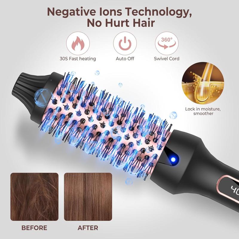 Thermal Brush 1.5'', Upgrade to 400 °F Curling Iron Curling Brush, 9 Temps Heated Round Brush Thermal Round Brush with LCD Display, 2 PTC Ceramic Tourmaline Ionic Hair Curler Hair Styling Tools