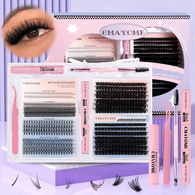 Natural Look Eyelash Extensions Kit, 642 Clusters Mixed Style & Length Individual Lashes with Tools, Professional Eye Makeup Accessories for Women, Christmas, Christmas Gift