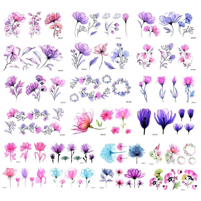 20 Sheets Flower Temporary Tattoos Stickers Waterproof   Sticker for Body Art Watercolor Floral Temporary  for Women  Mixed Style Realistic Small Flowers Tattoos for Arm Hand Neck Olive