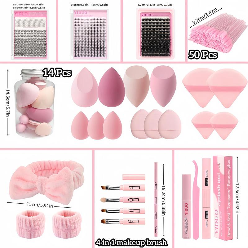 Professional Makeup Tool Set,1 Set Natural Fluffy False Eyelashes & Powder Puffs & Accessories, Facial Makeup Supplies for Women & Girls