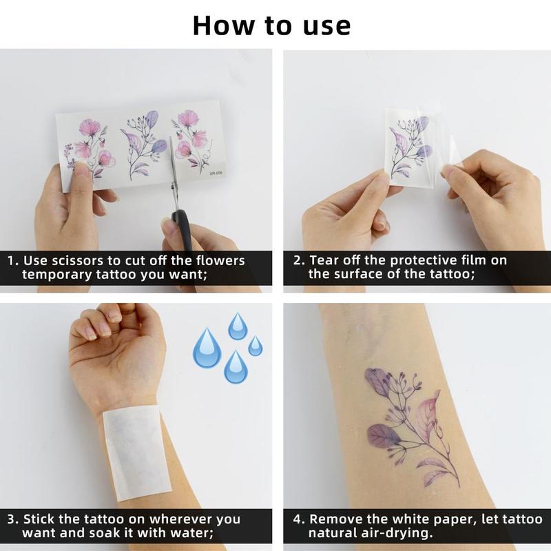 20 Sheets Flower Temporary Tattoos Stickers Waterproof   Sticker for Body Art Watercolor Floral Temporary  for Women  Mixed Style Realistic Small Flowers Tattoos for Arm Hand Neck Olive