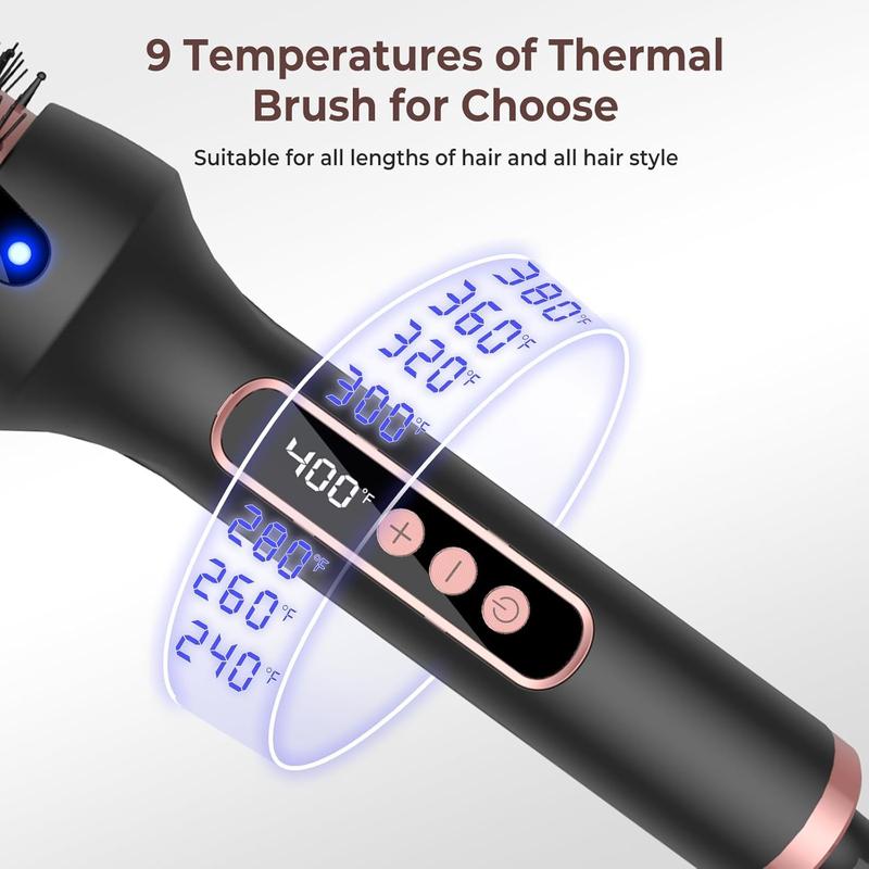 Thermal Brush 1.5'', Upgrade to 400 °F Curling Iron Curling Brush, 9 Temps Heated Round Brush Thermal Round Brush with LCD Display, 2 PTC Ceramic Tourmaline Ionic Hair Curler Hair Styling Tools