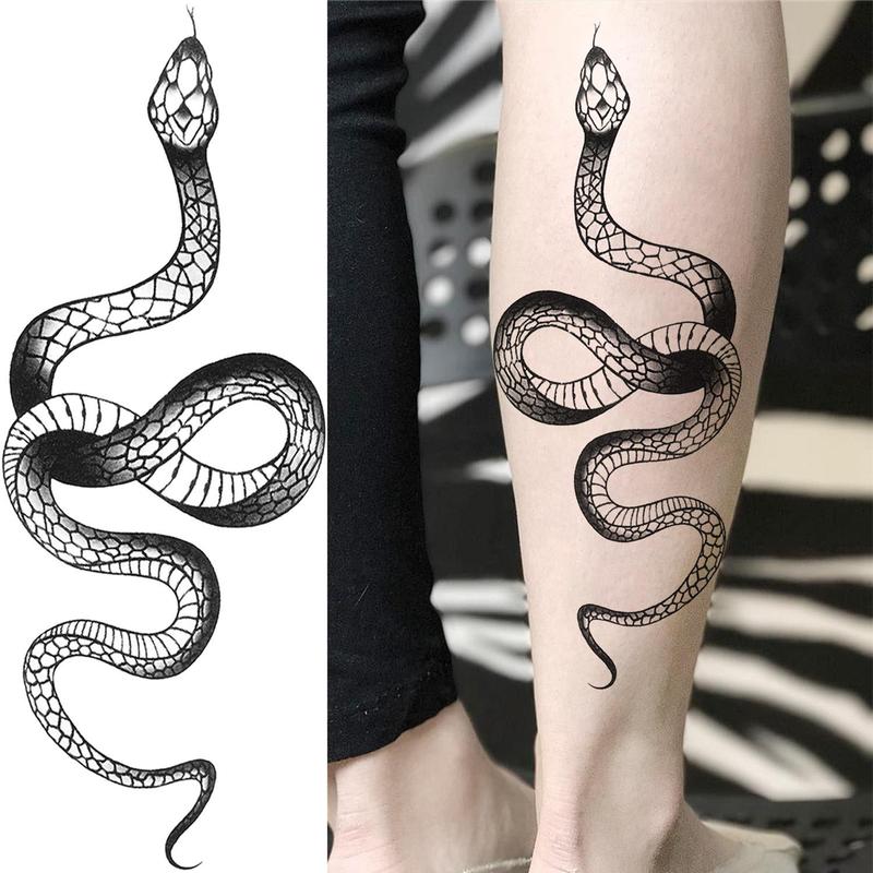 Snake & Flower Pattern Temporary Tattoo Sticker, 10pcs set Realistic Arm Tattoo Sticker, Body Decoration for Men & Women