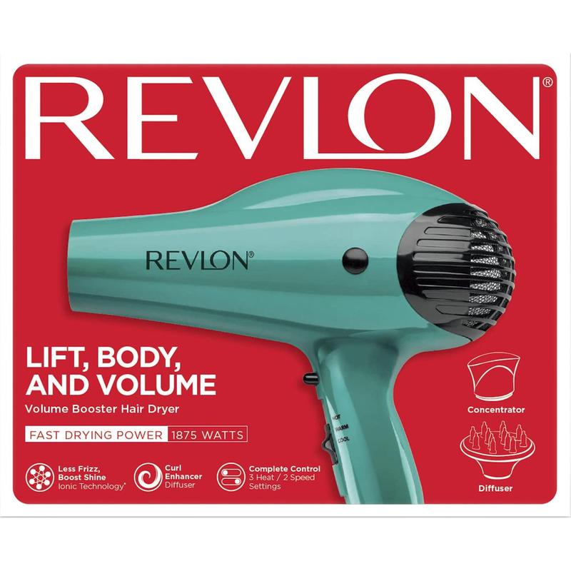 Volume Enhancing Hair Dryer with Diffuser | Volume Curls & Body Styling | 1875W Hair Dryer with Ionic Technology for Salon-like Looks and Less Frizz (Green)