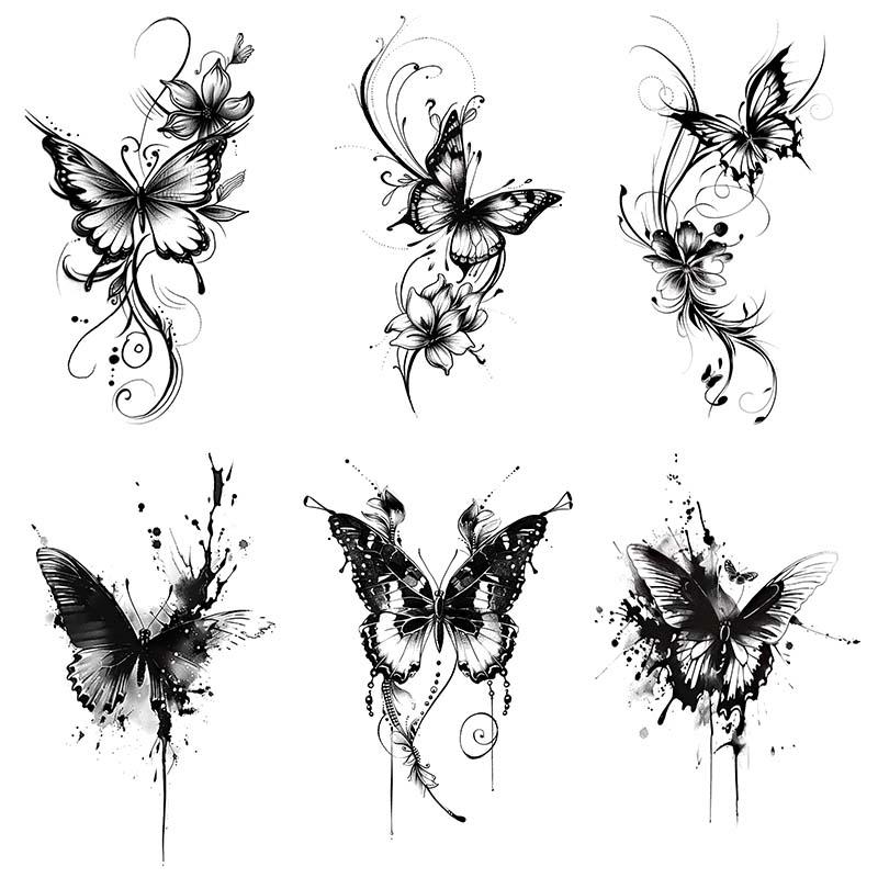 Butterfly Pattern Temporary Tattoo Sticker, 6 Counts set Realistic Fake Tattoo Sticker, Body Art Sticker for Women & Girls