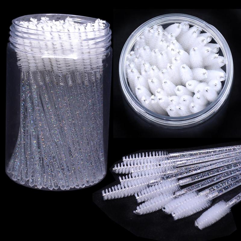 Shining Eyelash Brushes with Container, 50pcs Disposable Crystal Eyelash Brushes for Eyelash Extension, Portable Lashes Extension Spoolie for Mascara, Eyebrow, Christmas Gift