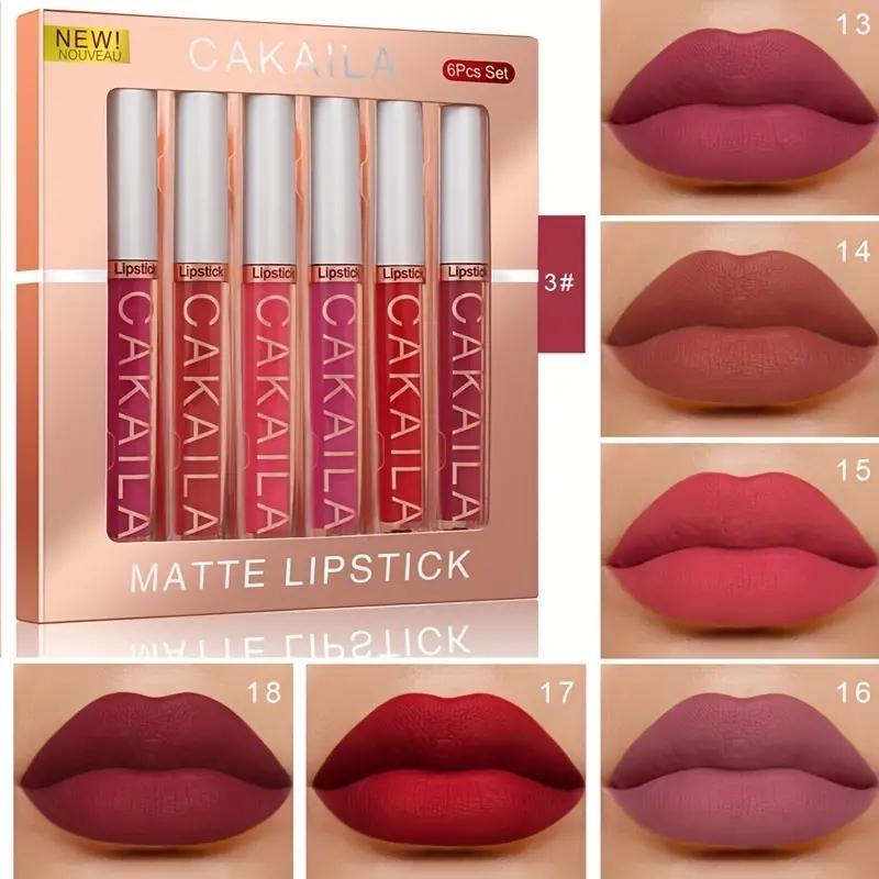 Long-lasting Matte Liquid Lipstick Set, 6 Counts set Waterproof Lip Gloss, Suitable for All Skins, Girls and Women Makeup Accessories