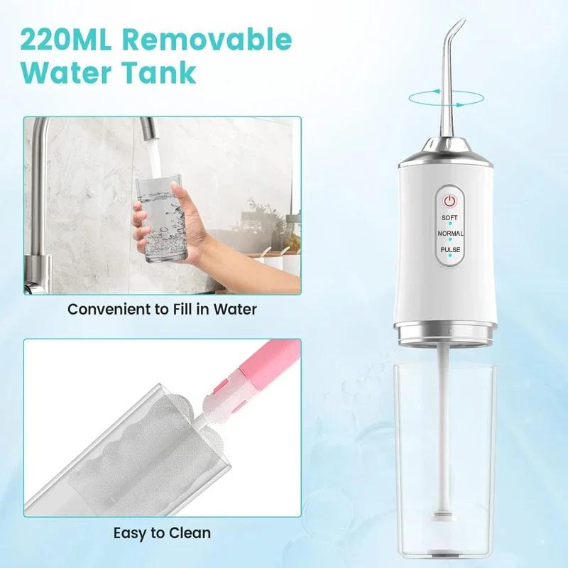 Portable Water Flosser, 3 Modes, 4 Jet Tips, USB Rechargeable, Ideal for Teeth & Gum Care Oral