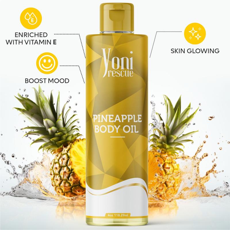 Pineapple Body Oil, 4oz, with Apricot, Jojoba, Avocado Oils & Vitamin E Oil, Fast-Absorbing, Nourishes and Hydrates Skin, Skin Repair, Body Care, Ideal for All Skin Types, Pineapple Fragrance Moisturizer by Yoni Rescue