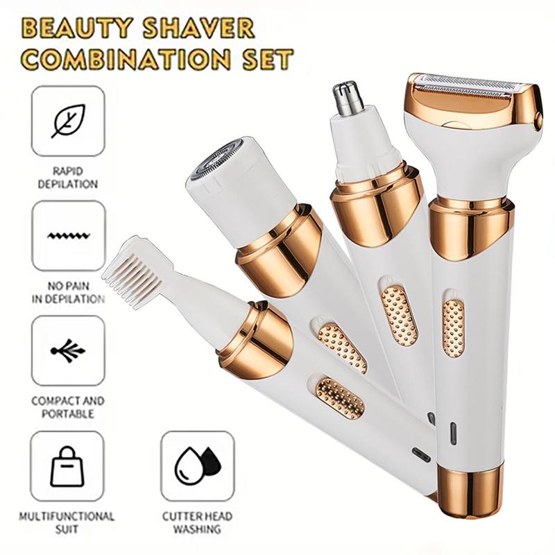 4 in 1 Electric Shaver, 1 Set Comfort USB Rechargeable Women's Hair Removal Tool, Body Shaver, Bikini Shaving System, Eyebrow Trimmer