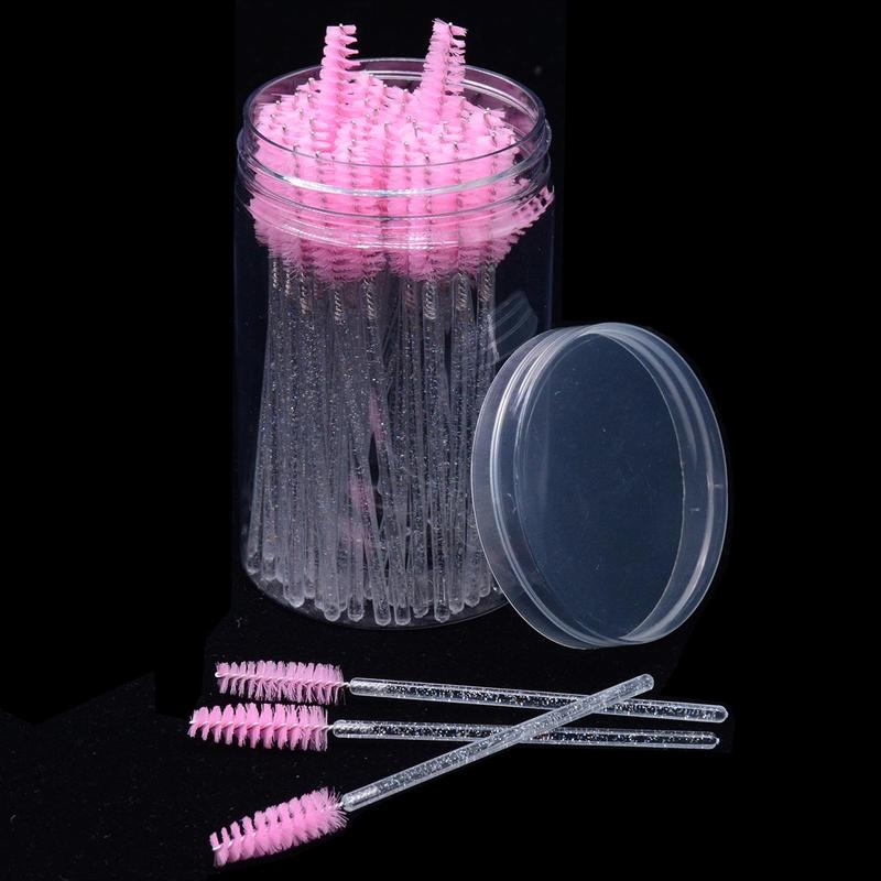 Shining Eyelash Brushes with Container, 50pcs Disposable Crystal Eyelash Brushes for Eyelash Extension, Portable Lashes Extension Spoolie for Mascara, Eyebrow, Christmas Gift