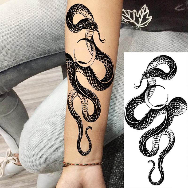 Snake & Flower Pattern Temporary Tattoo Sticker, 10pcs set Realistic Arm Tattoo Sticker, Body Decoration for Men & Women