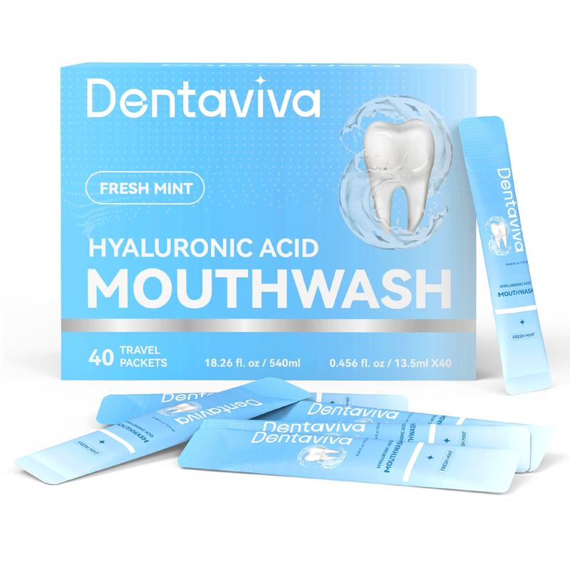 Dentaviva Hyaluronic Acid Mouthwash Oral Rinse for Fresh Breath, Healthy Gums,Plaque & Cavity Protection,40 Travel Packs Kids euthymol toothpaste