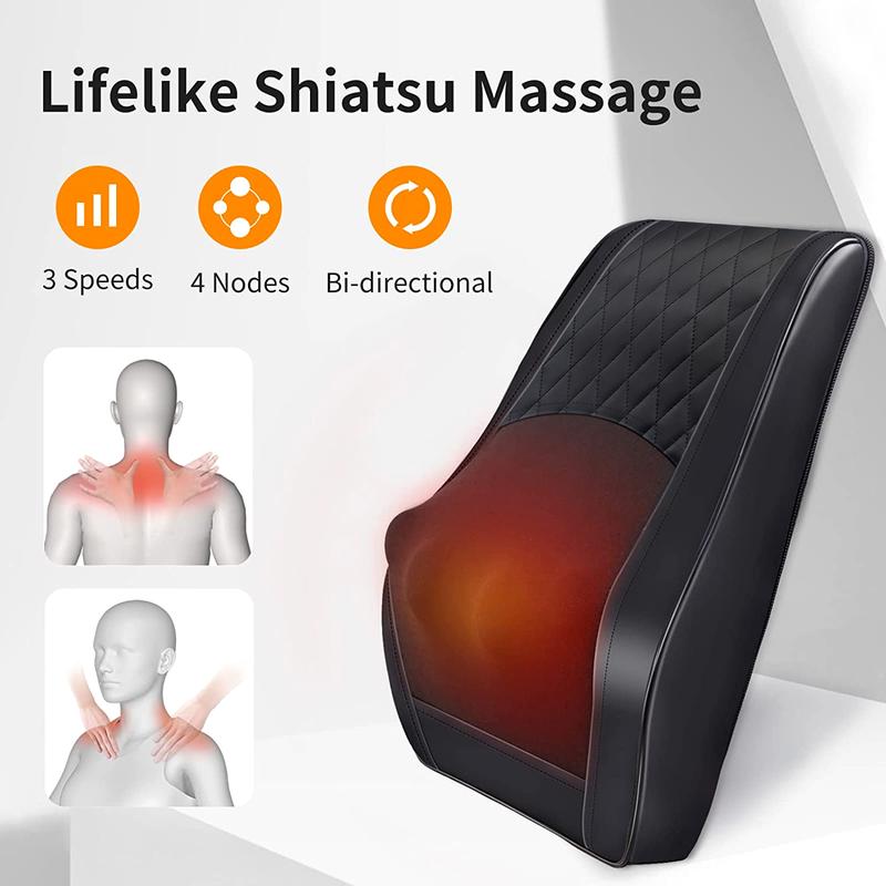 Back Massager for Back Pain Deep Tissue, Shiatsu Lower Back Neck Massager with Heat, 3D Kneading Massage Pillow for Back Neck Shoulder Legs, Christmas Gifts for Mom, Dad, Women