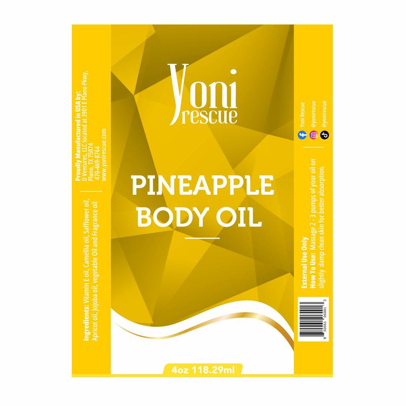 Pineapple Body Oil, 4oz, with Apricot, Jojoba, Avocado Oils & Vitamin E Oil, Fast-Absorbing, Nourishes and Hydrates Skin, Skin Repair, Body Care, Ideal for All Skin Types, Pineapple Fragrance Moisturizer by Yoni Rescue