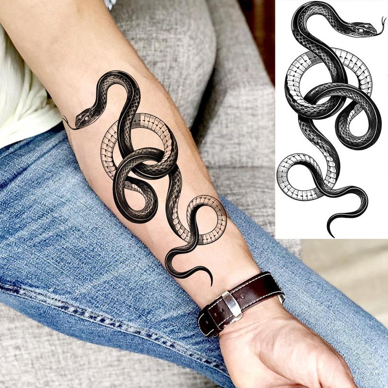 Snake & Flower Pattern Temporary Tattoo Sticker, 10pcs set Realistic Arm Tattoo Sticker, Body Decoration for Men & Women