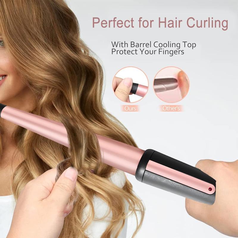 Hair Curling Wand, 0.5-1Inch Tapered Curling Iron, Professional Ceramic Hair Curler Wand with Heat-Resistant Glove, Dual Voltage (Pink)