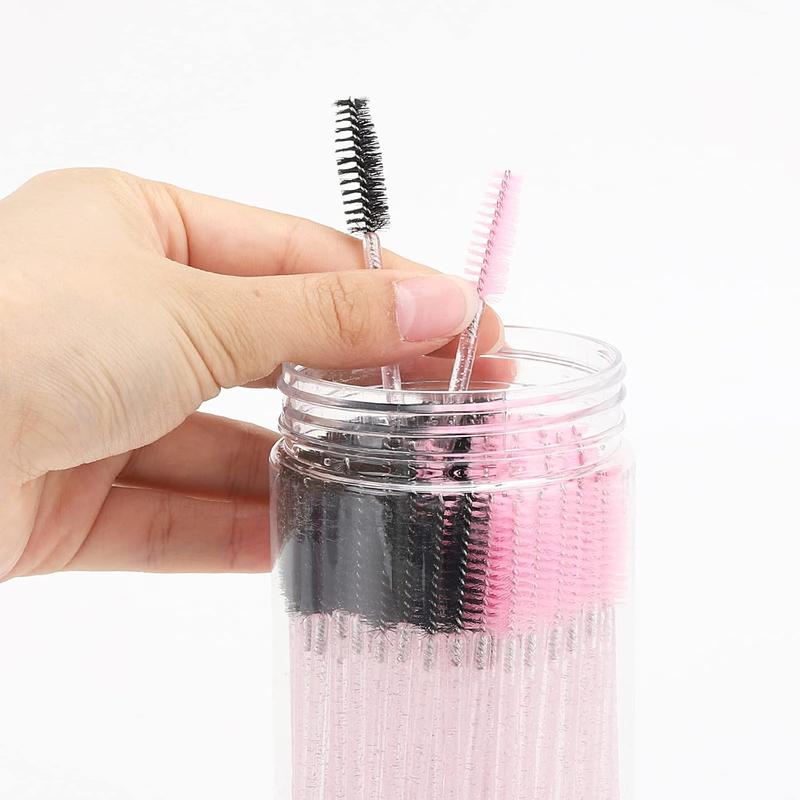 100 Pcs Disposable Spoolie Wands for Eyelash Extensions, Crystal Eyebrow Brushes with Container, Pink and Black Lash Brushes