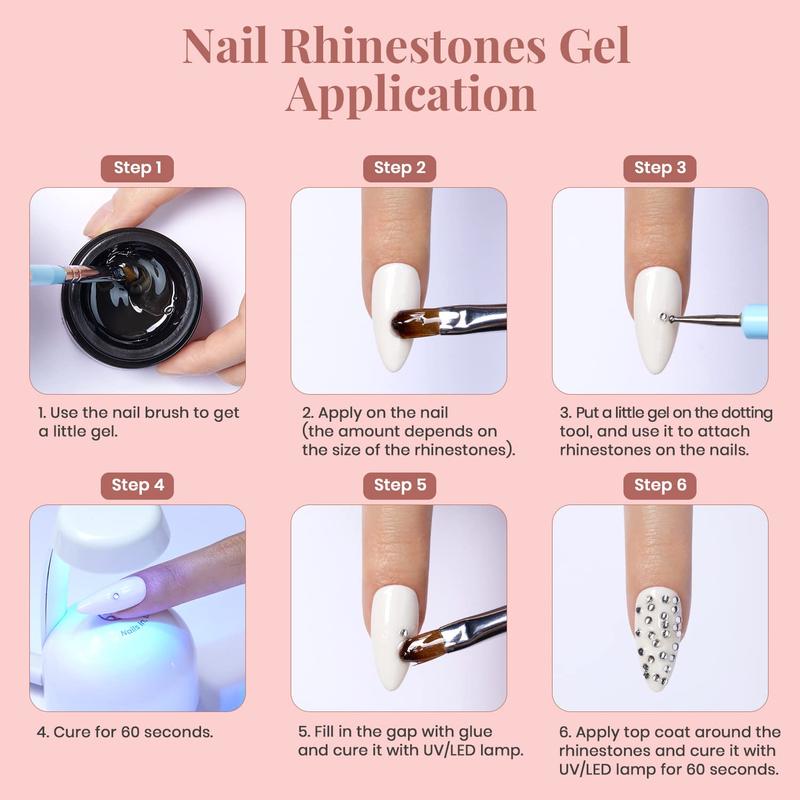 Beetles Rhinestone Glue for Nails Nail Gem Glue for Nail Art Adhesive Resin Gems Diamonds Jewelry Decoration Soak Off Led Lamp with 2 Dual Purpose Brush Pen Gift for Girls