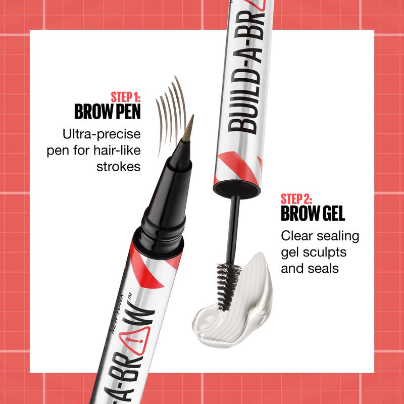 Maybelline Build-A-Brow 2-in-1 Brow Pen and Sealing Gel, Eyebrow Makeup for Real-Looking, Fuller Eyebrows