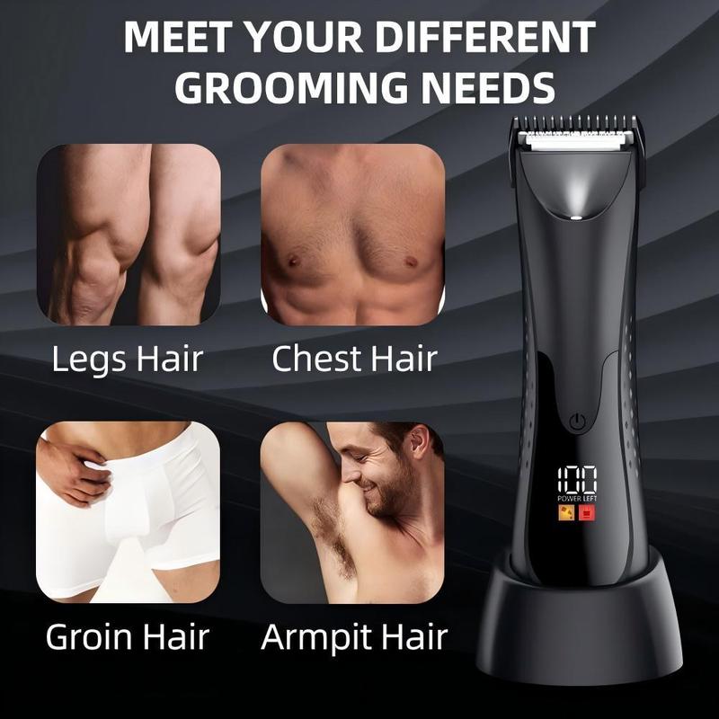 Electric Hair Trimmer with LCD Display, 1 Box IPX7 Waterproof Body Groomer for Pubic Body Groin Grooming, USB-C Charging Hair Removal Tool for Men