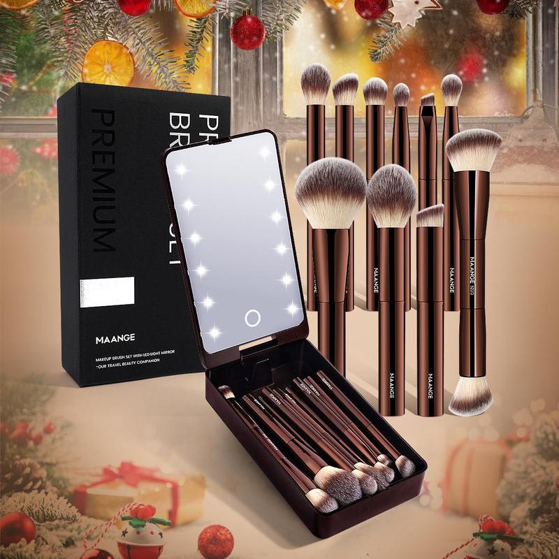 Professional Soft Makeup Brush Set with LED Light Storage Box, 10pcs set Makeup Brush with Comfortable Grip, Makeup Accessories for Women & Girls, Christmas Gift