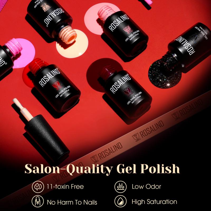 ROSALIND 8PCS Gel Nail Polish Set,White Red Black Glitter Gel Polish Long Lasting Gel Collection