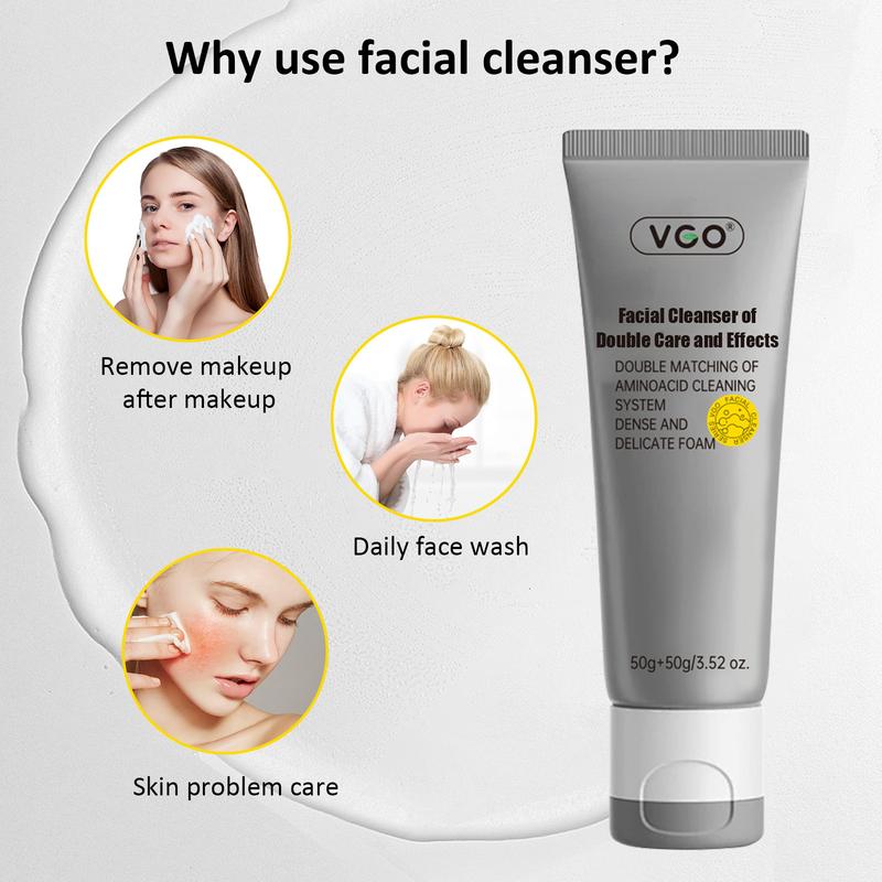 VGO Facial Cleanser of Double Care and Effets 50g All types of skins Cleanse and moisturize-A Cleansing Skincare Gentle Charcoal Coconut Daily Foam Hydrating