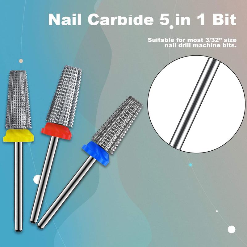 5 in 1 Nail Drill Bit Set, 3 Counts Two Way Rotate Use for Both Left and Right Handed, Nail Drill Bit Set for Acrylic Nail Gel